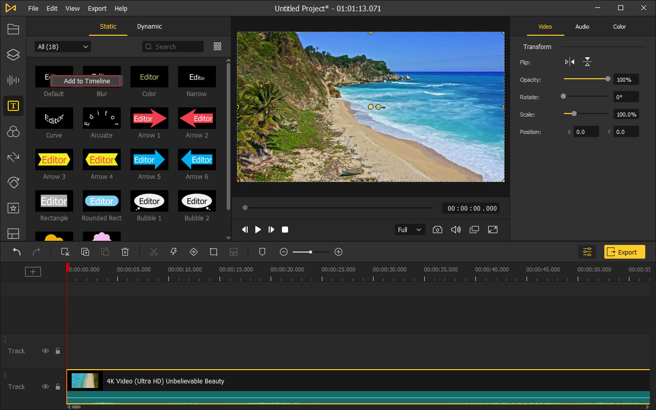 add text to timeline