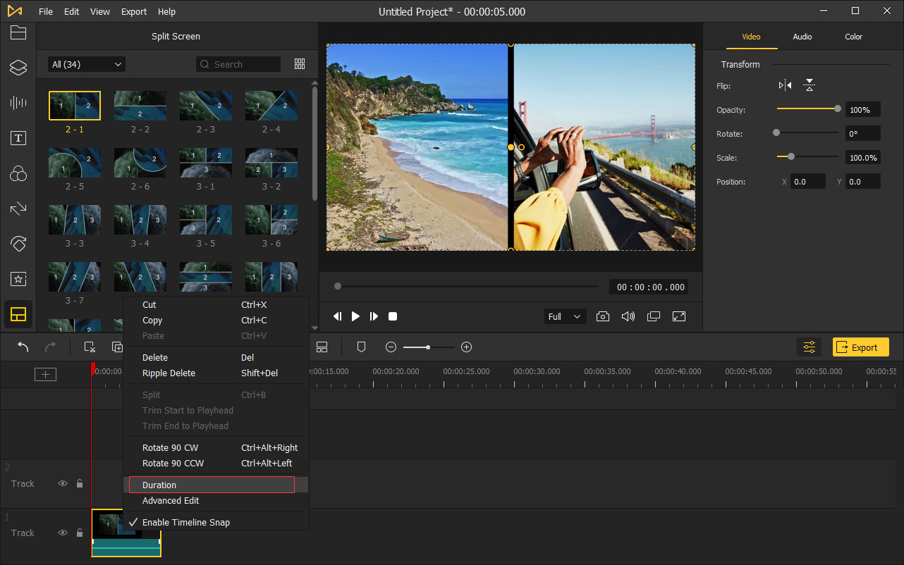 change split screen duration