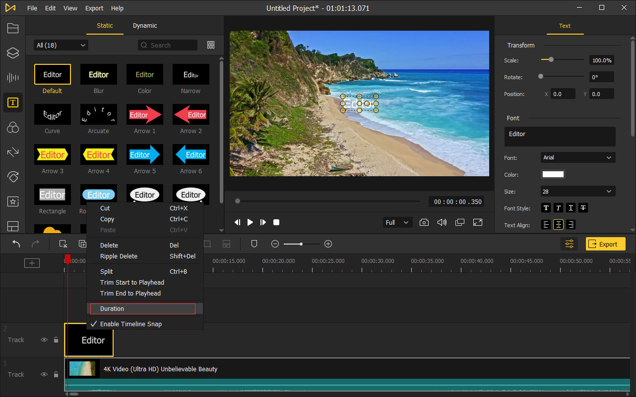 change text duration