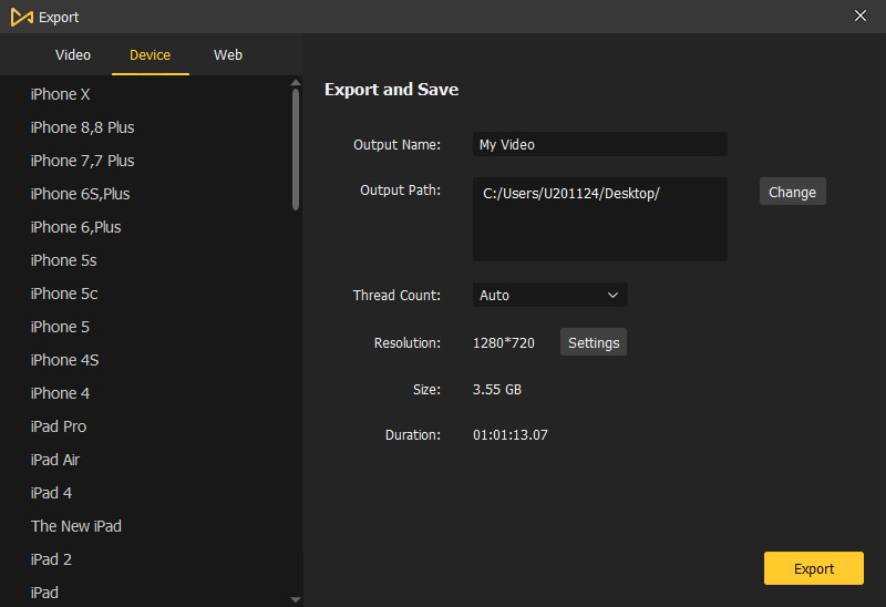 export video to device