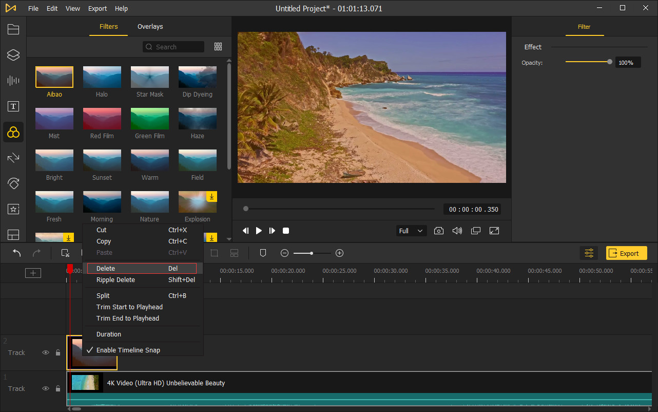 remove filter or overlay